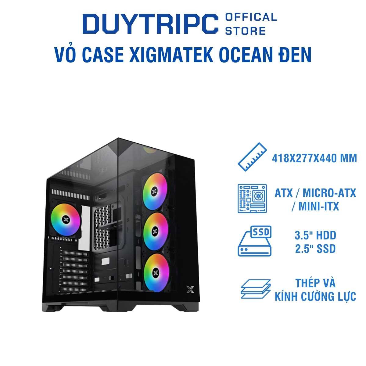 Vỏ Case Xigmatek Ocean Đen – Thiết Kế Gaming Hiện Đại, Kính Cường Lực, Tối Ưu Tản Nhiệt, Giá Tốt